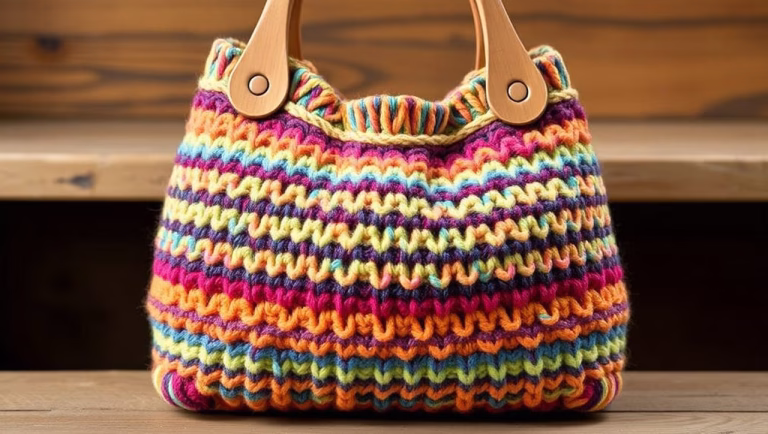 kreative Designideen, bunt gestrickte Tasch